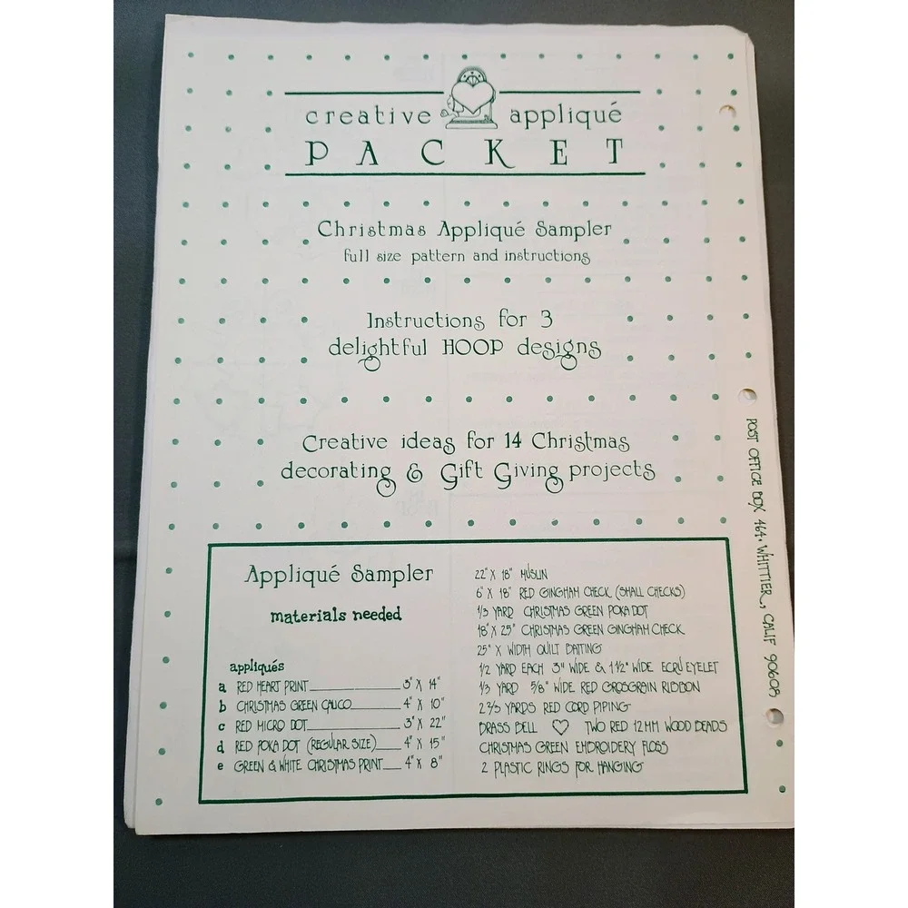 Vintage 1982 Cabbage Patch Christmas Applique Sampler Pattern‎ Annette Watkins